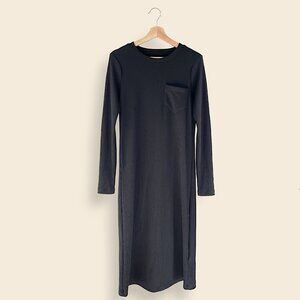 Madewell Ribbed Pocket Tee Midi Dress, Black, Size XS